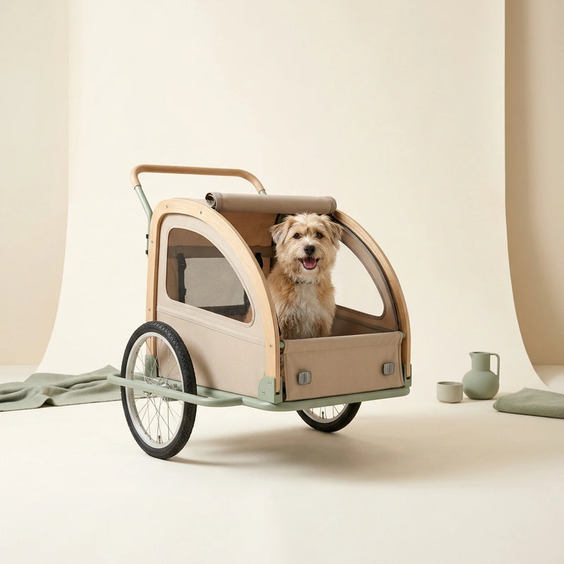 Small dog sitting in a modern pet bike trailer – Petifo Bike Trailers