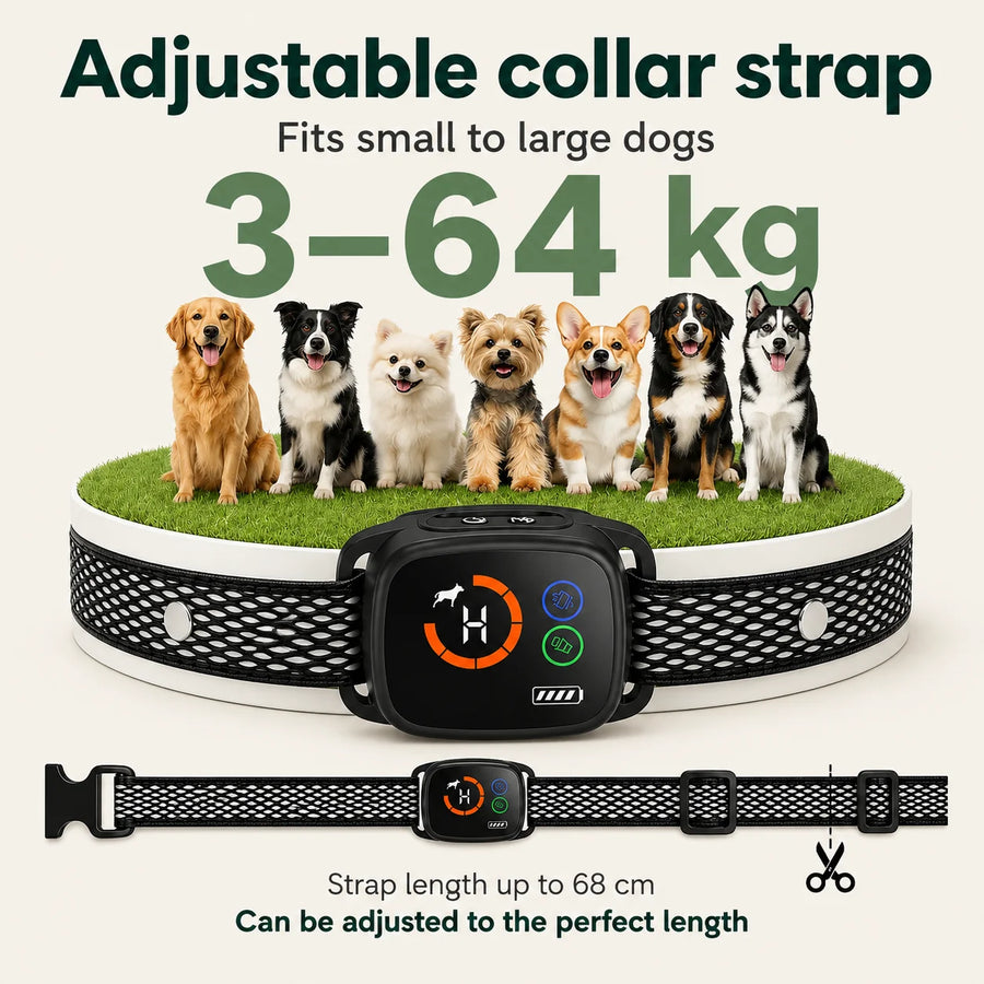 Verstellbares ChewUp-Antibell-Halsband für kleine bis große Hunde von 3 kg bis 64 kg.