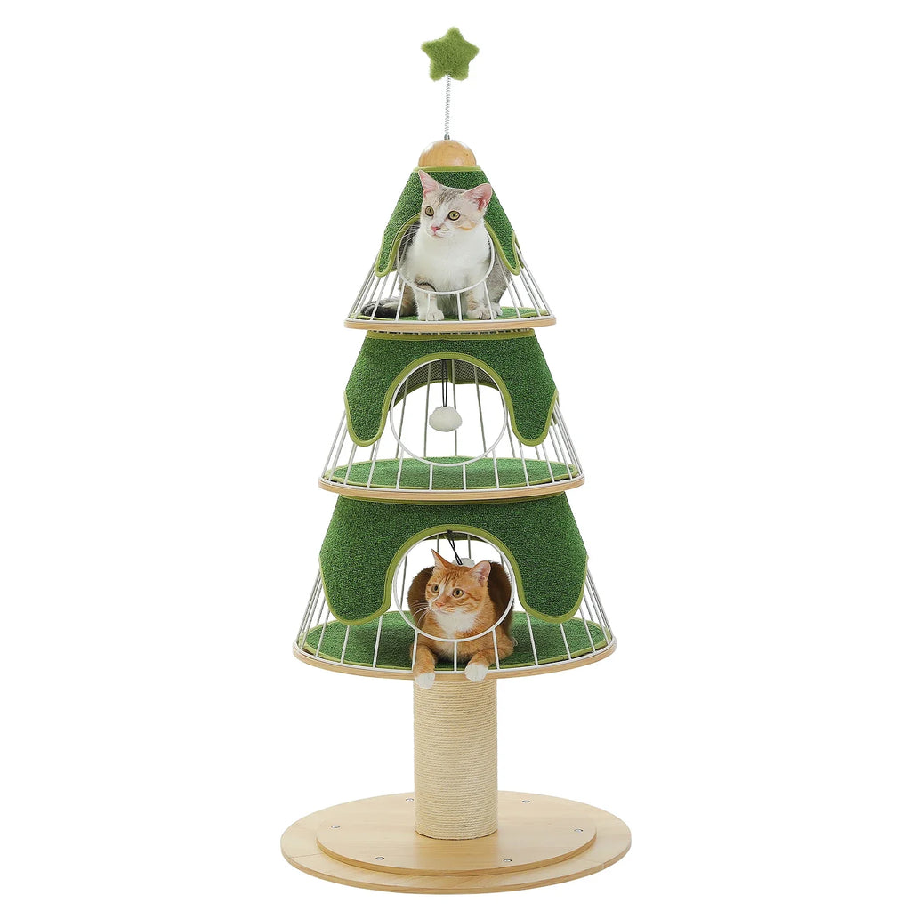 Christmas Tree-Shaped Cat Tree from Petifo with three padded levels and sisal scratching posts