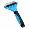 Petifo blue and black double-sided pet deshedding comb.