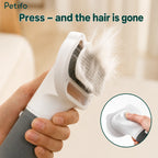 Petifo 3-in-1 pet grooming dryer showing easy hair removal with a push-button mechanism.