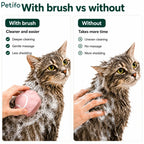 Infographic comparing pet bathing with the Petifo brush versus without a brush for cleaner results.