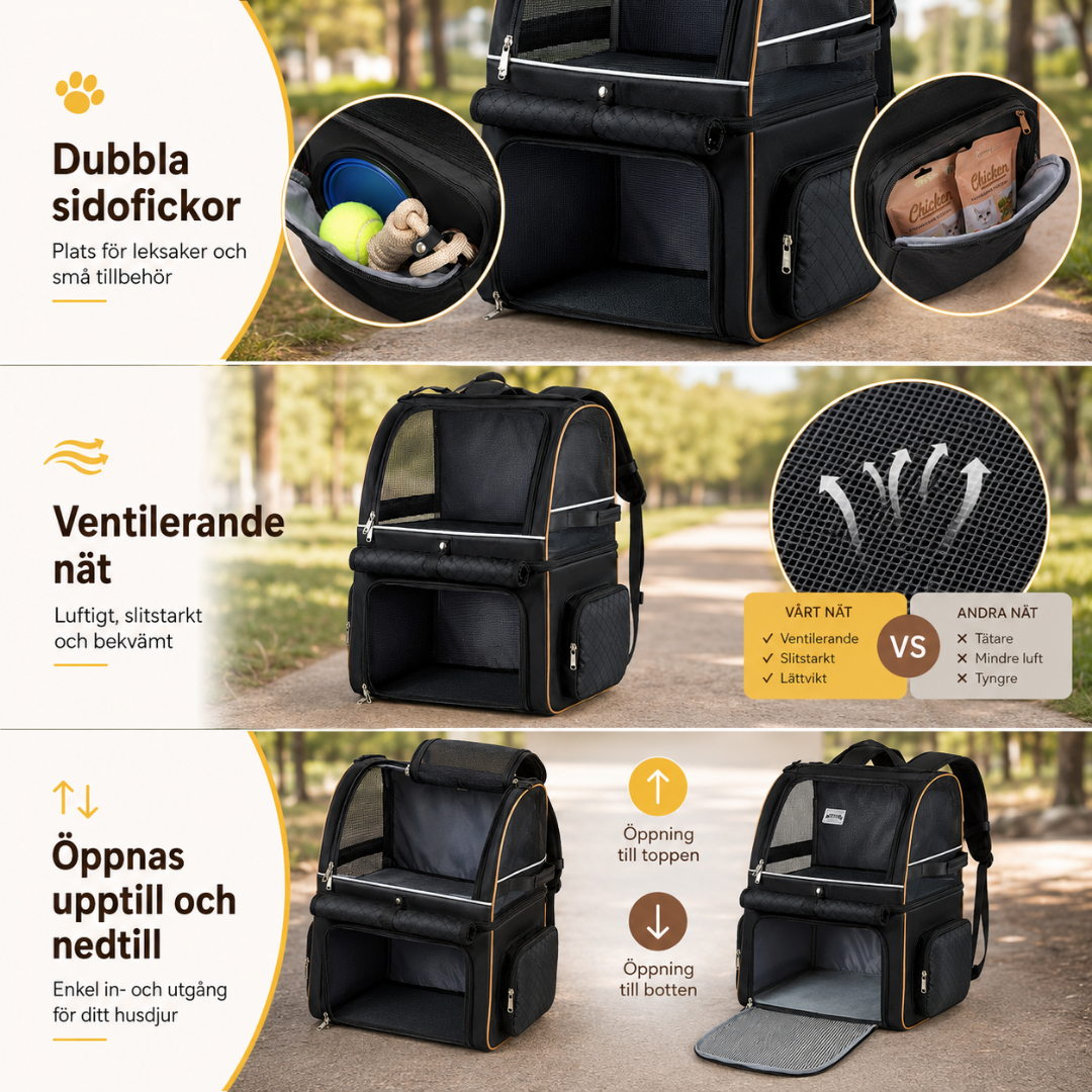 PetPacker Double Backpack side pockets storage - Petifo