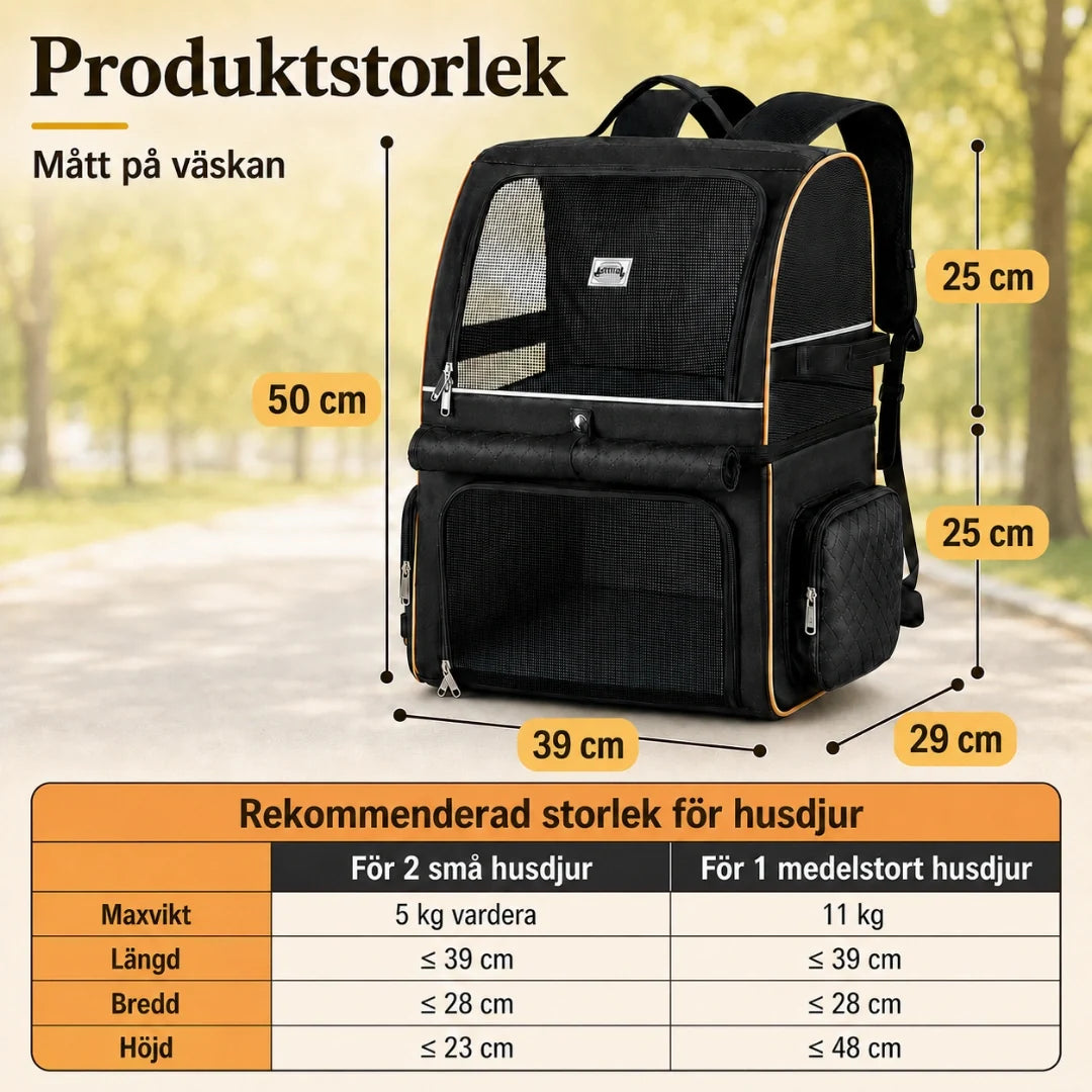 PetPacker Double Backpack size and dimensions Petifo