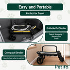 The foldable and portable design of the Petifo pet stroller, highlighting its compact size for easy storage in a car trunk.