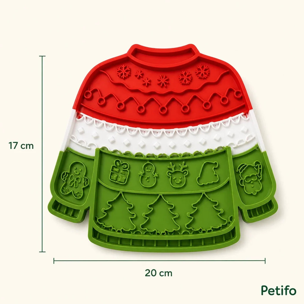 Maße der MerryLick Weihnachts-Schleckmatte: 20 × 17 cm – Petifo