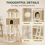 Detailed features of the PawHut cat tree with house and toys - Petifo