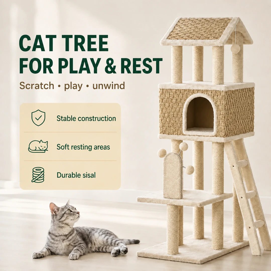 PawHut cat tree for scratching, play, climbing and rest - Petifo