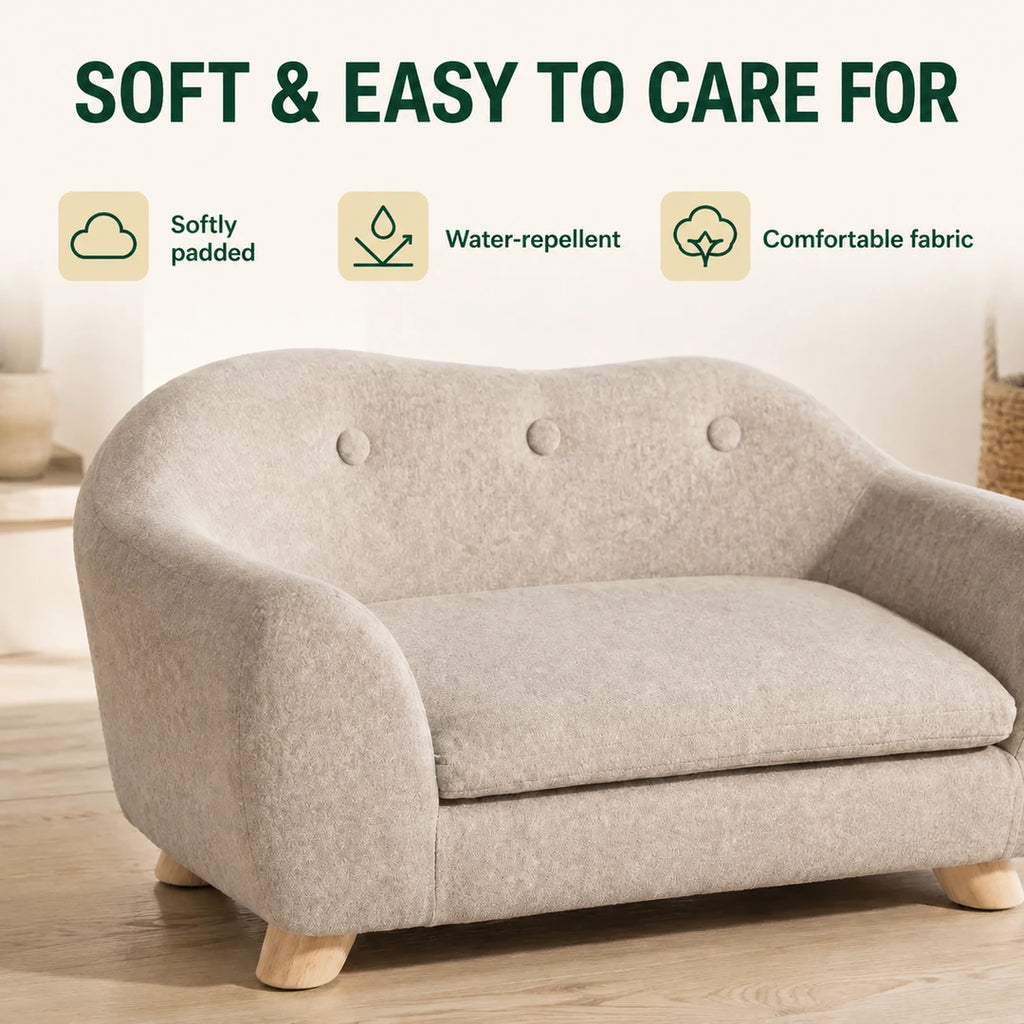 Soft padded surface and easy-care fabric on the PawHut pet sofa - Petifo