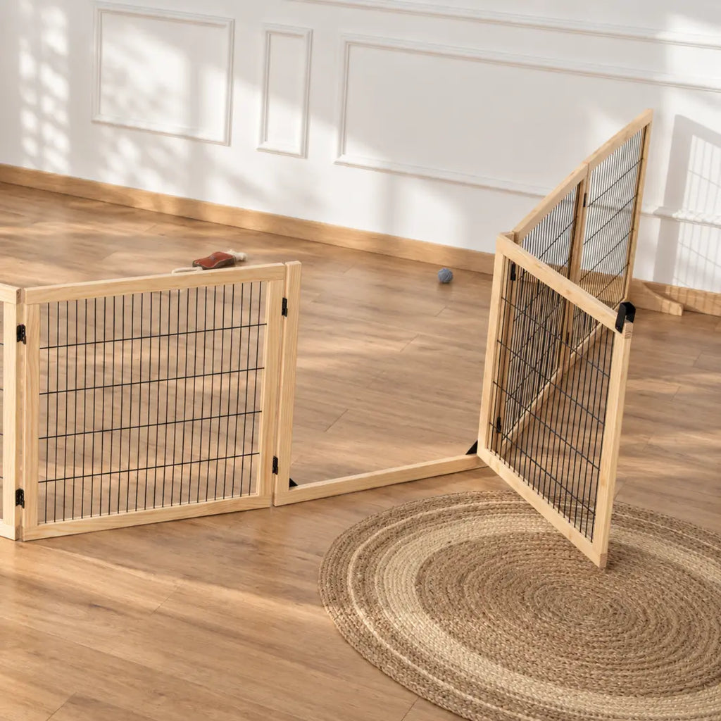 PawHut foldable wooden dog gate – open-plan barrier – Petifo