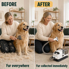 Before and after loose-fur collection with the PawHut grooming vacuum - Petifo