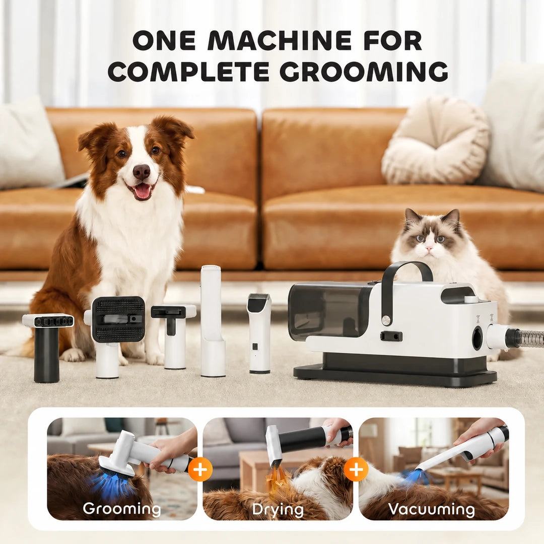 Complete PawHut grooming vacuum, trimmer and accessory system - Petifo