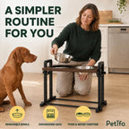 PawHut adjustable raised dog bowls: Owner placing removable bowls into the raised feeding stand - Petifo
