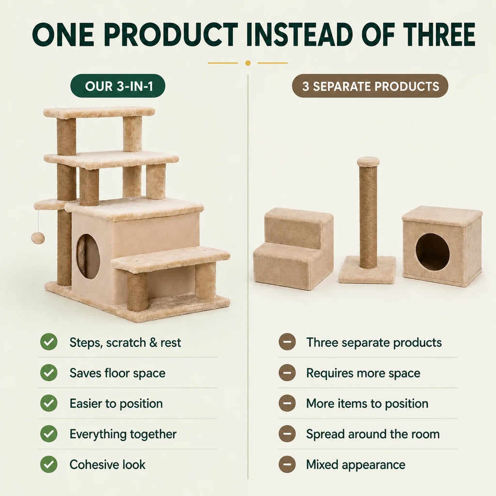 PawHut 3-in-1 cat stairs compared with three separate products - Petifo