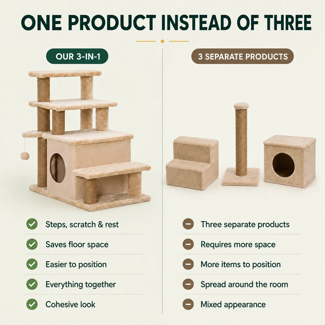 PawHut 3-in-1 cat stairs compared with three separate products - Petifo