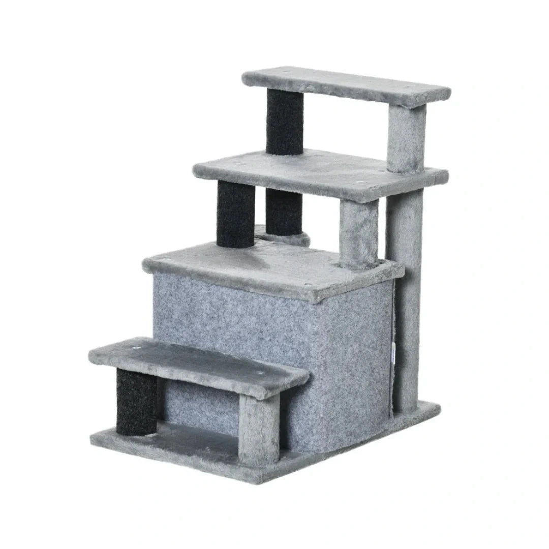 Grey PawHut 3-in-1 cat stairs, front product view - Petifo