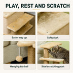 Play, rest and scratch features on the PawHut 3-in-1 cat stairs - Petifo