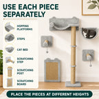 Separate components of the PawHut wall-mounted cat climbing set - Petifo