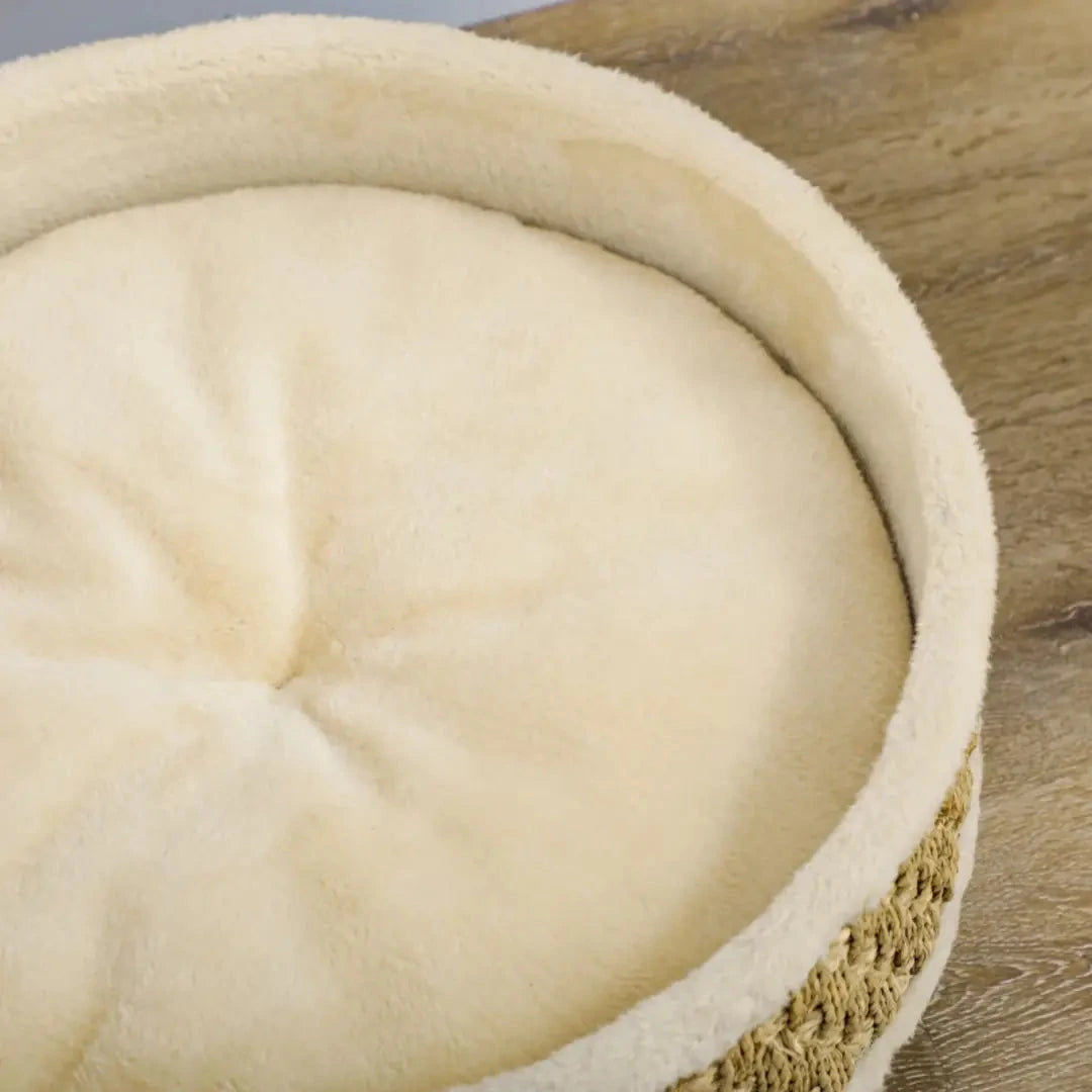 Close-up of the soft cushion in the PawHut seagrass pet bed - Petifo