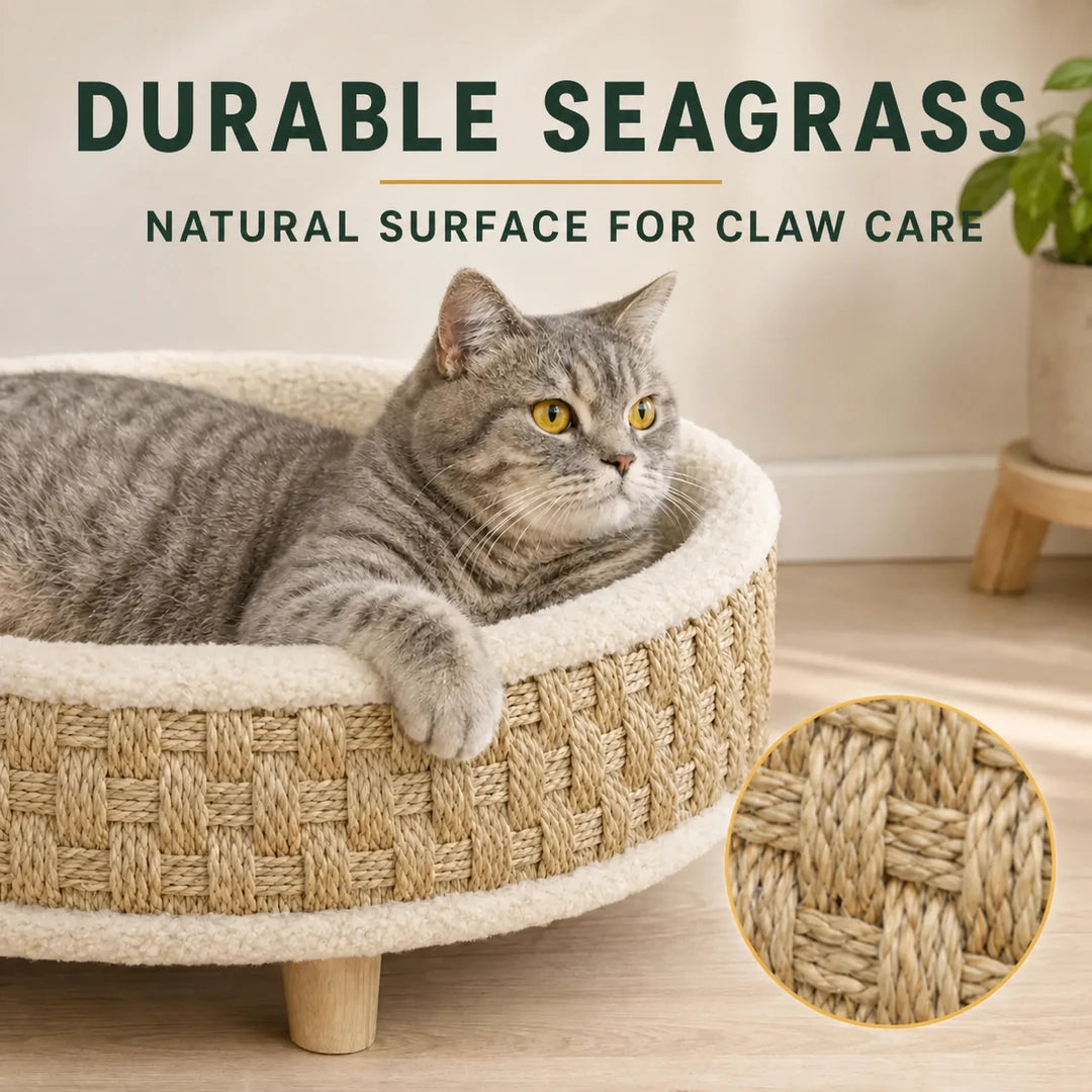Woven seagrass surface on the PawHut raised pet bed - Petifo