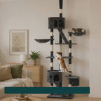 Cats exploring the PawHut floor-to-ceiling cat tree - Petifo