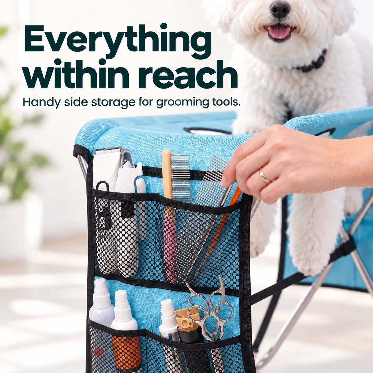 TailCare grooming stand organiser pockets keeping care tools within reach
